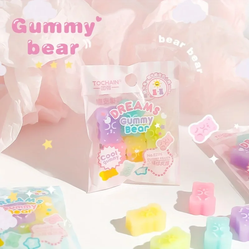 Random Creative Cartoon Eraser Student Holiday Prize Gift Cute Bear Wipe Clean Eraser Translucent 1pack pencil eraser,eraser pen,retractable eraser,kneadable eraser,eraser refillable pen,biscuit eraser,plasticine eraser