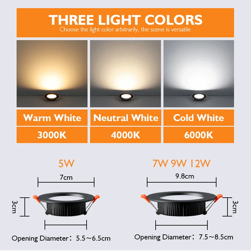 맞춤형 구매자 LED 다운라이트, 18W 천장 스포트라이트, 오목한 램프, 따뜻한 흰색, 차가운 AC220V-240V, 6 개
