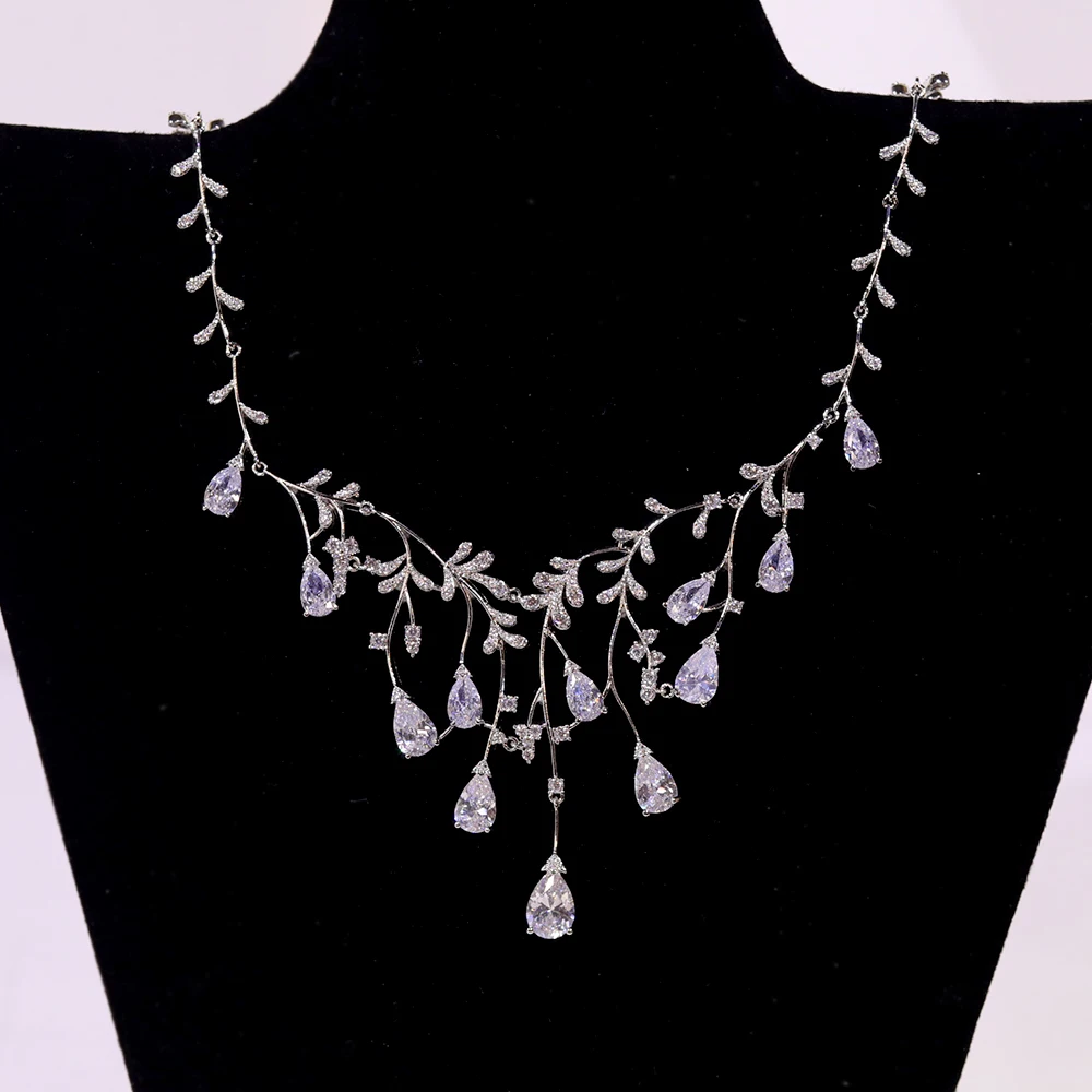 ASNORA 2024 Neue Wasser Tropfen Schmuck Set Engagement Hochzeit Halskette Für Frauen Braut Brautjungfer Geschenk_voghion.com