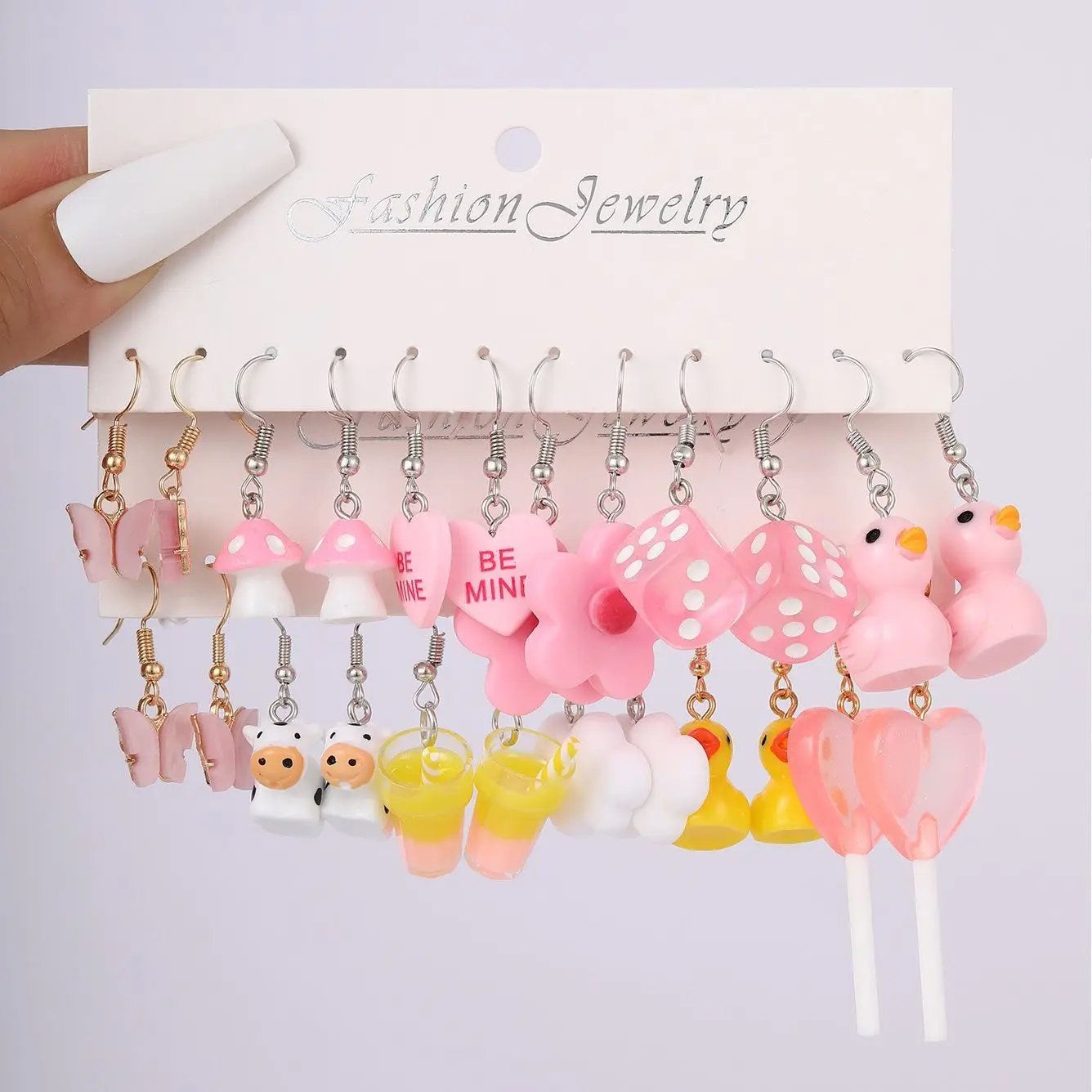 Cartoon Duck Frog Dangle Earrings Set Cute Animal Butterfly Heart Mushroom Drop Earrings for Women Girls Trendy Jewelry Gifts