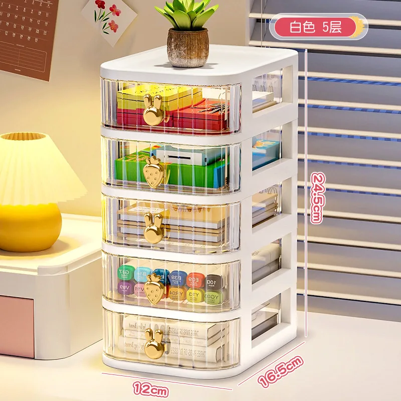 Cartoon Pattern Desktop Organizer with Drawer-Style Storage Box for Office and Cosmetic Essentials