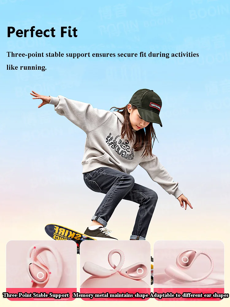 Kids Air Conduction Wireless Headphones Open Ear Bluetooth 5.4 Stereo Music Headset with Microphone Touch Control Earphones