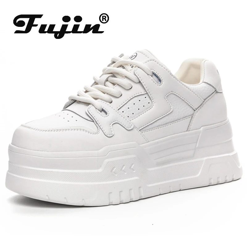 

Fujin 7cm Genuine Leather Platform Wedge Chunky Sneaker White Casual Comfy Skate Board Thick Soled Spring Autumn Fashion Shoes