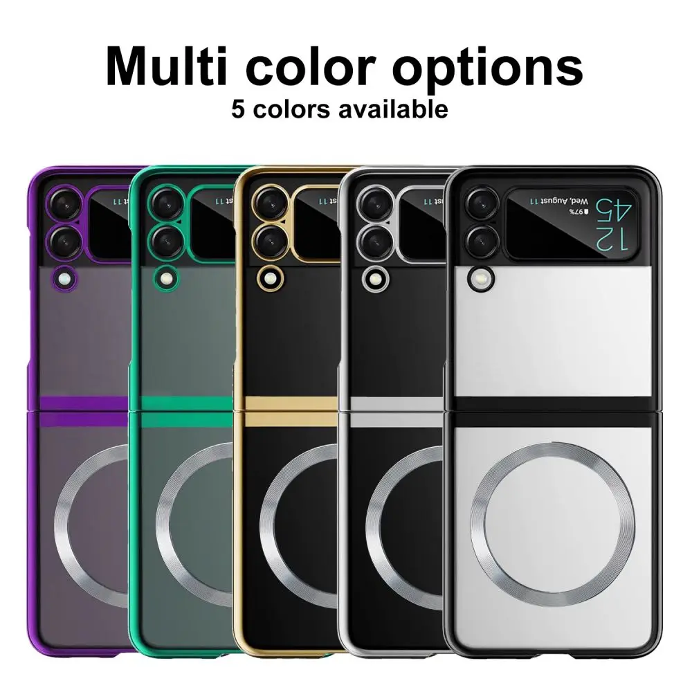 

For Samsung Galaxy Z Flip 5 4 3 Case Magsafe Magnetic Wireless Charging Electroplate Transparent Shockproof Protection Back Case