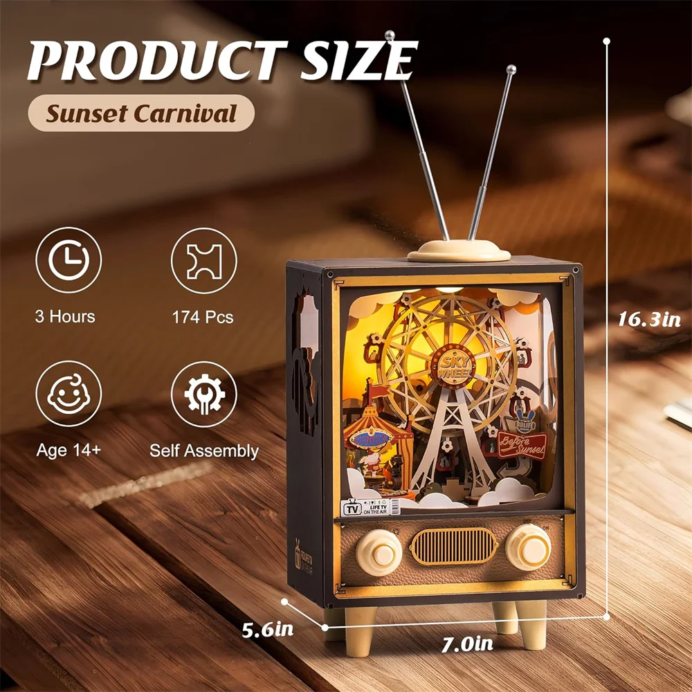 Robotime Rolife Music Box Sunset Carnival with Light 3D Wooden Puzzle  Kits Toys for Children Kids Birthday Gifts AMT01 4