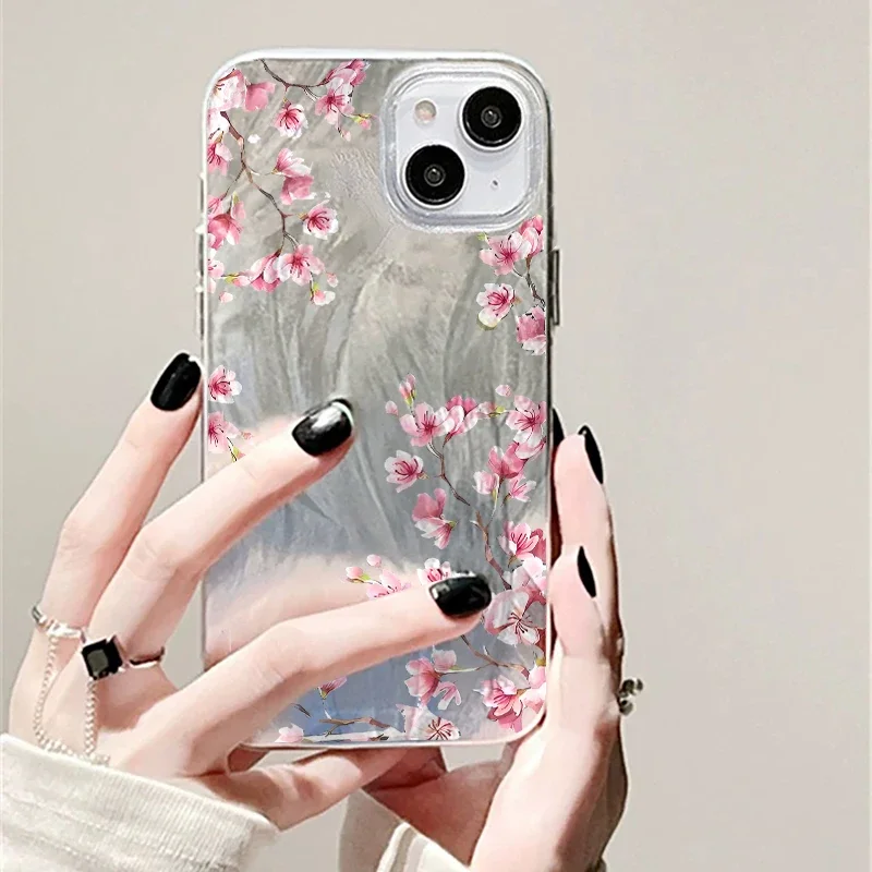 Pastel Cherry Blossom Leaves Flower Laser Cover Case