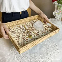Rattan Shell Color Storage Round Handmade Home Living Room Light Luxury Picnic Fruit Plate Candy Restaurant Advanced Tray 2