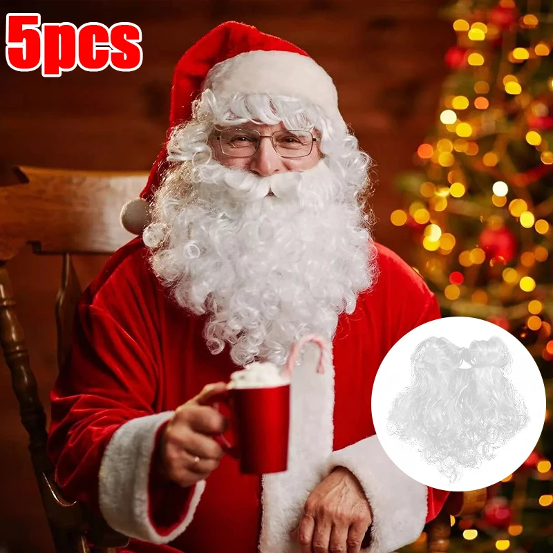 Barba Blanca De Papá Noel – Disfraz De Barba Falsa De Poliéster De 17x21 Cm, Con Cinta Elástica, Ideal Para Navidad, Carnaval Y Halloween