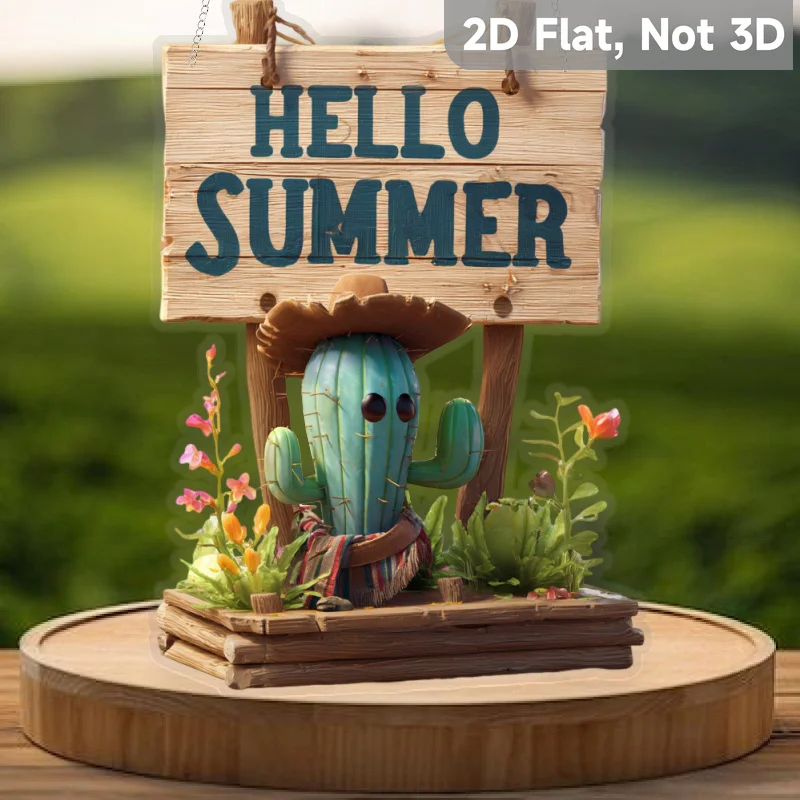 1PC 선인장 및 Hello Summer 환영 표시, 현관, 정원 및 마당 장식에 적..