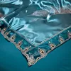 Jacquard Weave Sateen Lace Natural Chic Heavy Comforter Cover Set 4Pcs Satin Soft Luxury 1Duvet Cover 1Flat Sheet 2Pillowcases 5