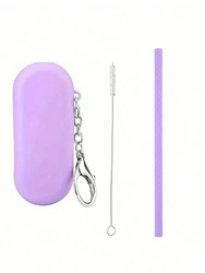 Eco - Friendly Reusable Silicone Straws with Convenient Storage Case - Foldable and Portable (VIOLET/紫罗兰)