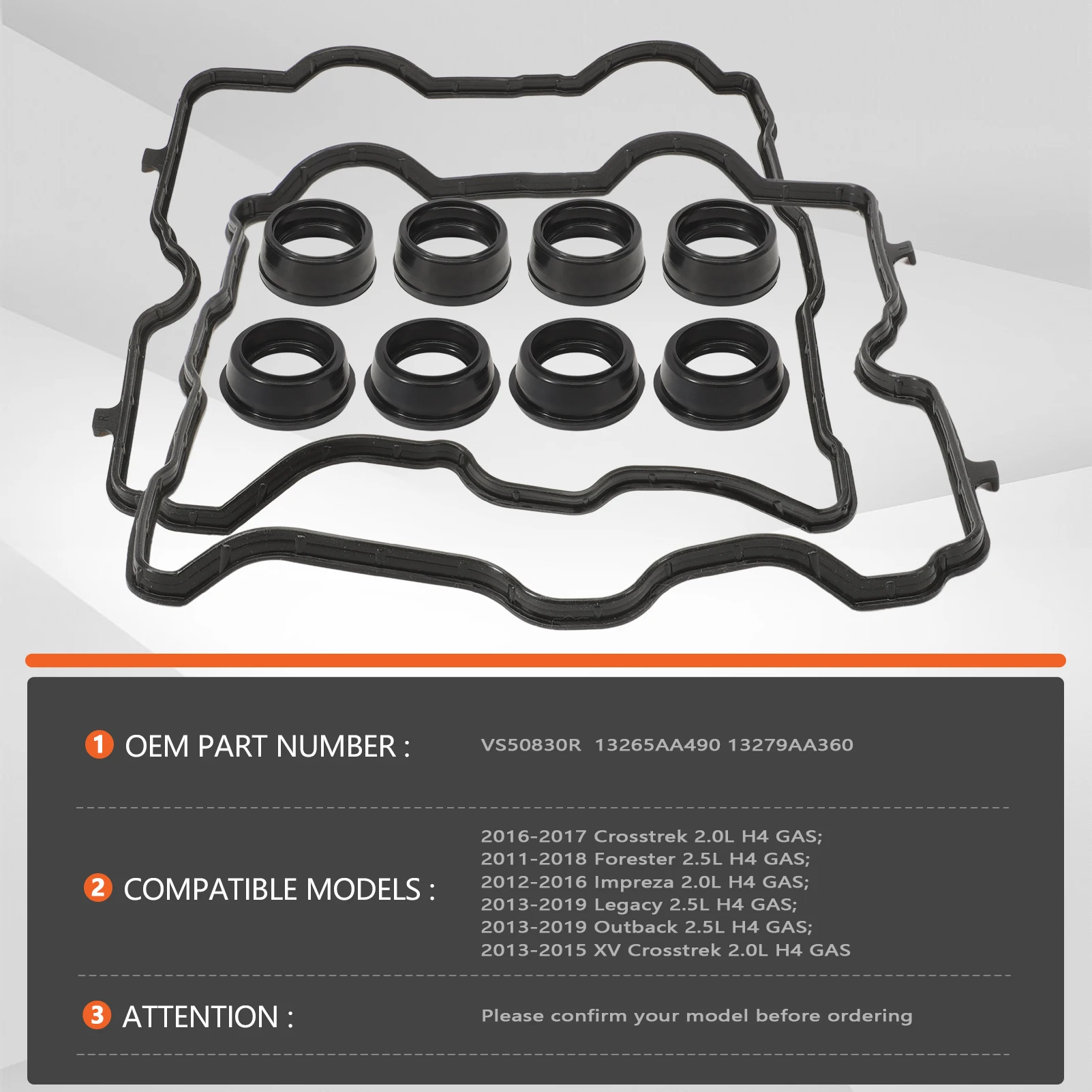 Engine Valve Cover Gasket Set VS50830R 13279AA360 For Subaru Vehicle-Crosstrek 2.0L H4 GAS 11-18 Forester 2.5L H4 GAS