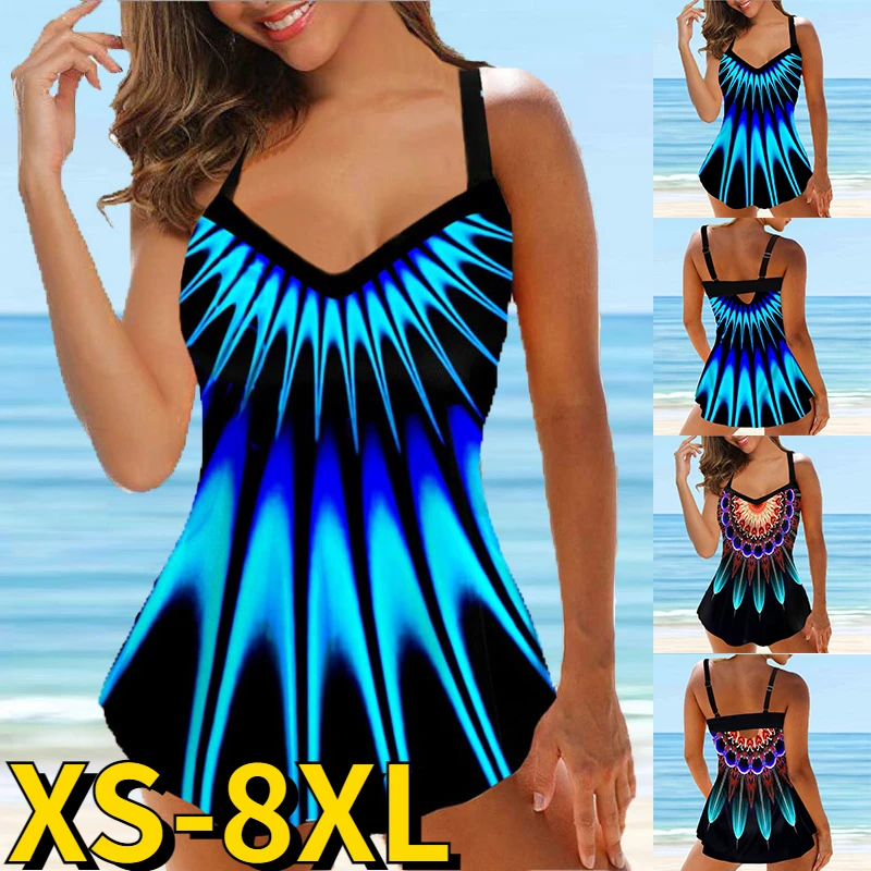 

2023 High Waisted Print Tankini Sets Swimsuit Two Piece Set Backless Swimwear Women Fashion Beach Bathing Suit Sexy Tank Tops