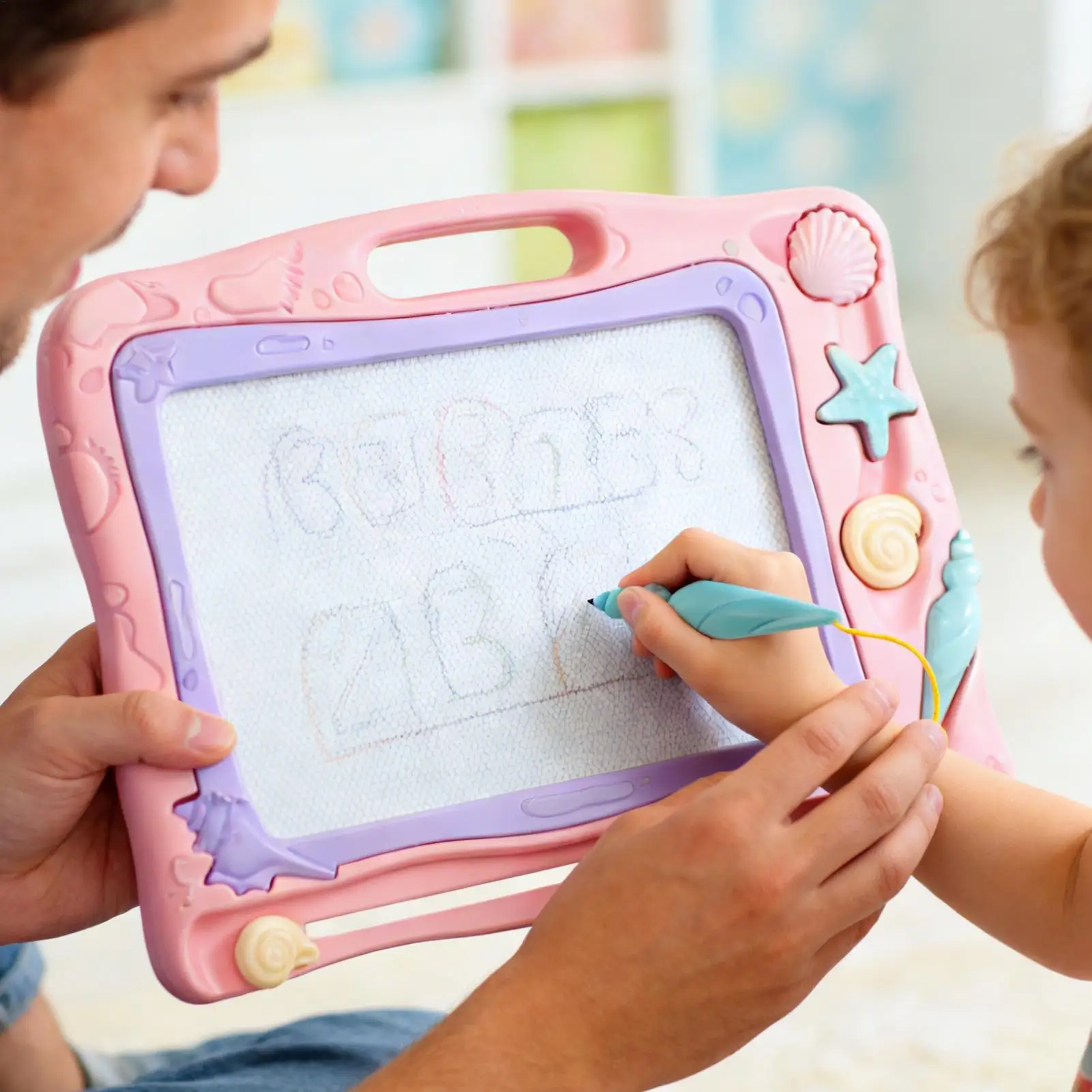 어린이용 자석 그림판 페인팅 패드 펜 스탬프 포함 지울 수 있는 글쓰기 보드 여행용 장난감 생일 선물 소년 소녀용