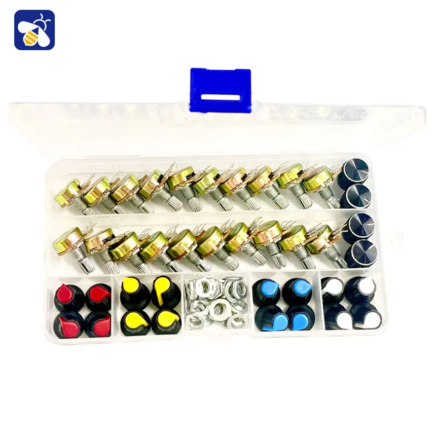 40PCS Potentiometers WH148 Single Kit Box 15MM potenciometro switch potentiometer knob Variable Resistors B5K 10K 20K 50K 100K