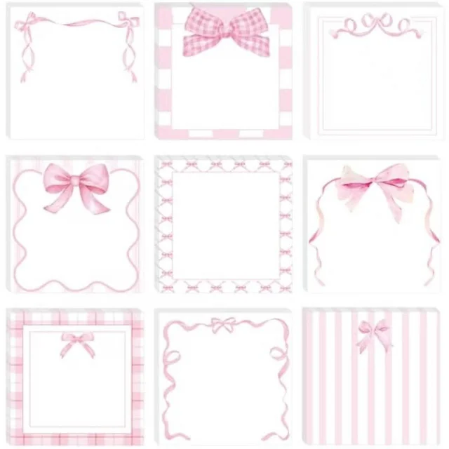 1pc 30sheets Pink Bow Sticky Notes，insCute Style Portable Self-Adhesive Tearable Writing Notebook（Random Pattern） 2