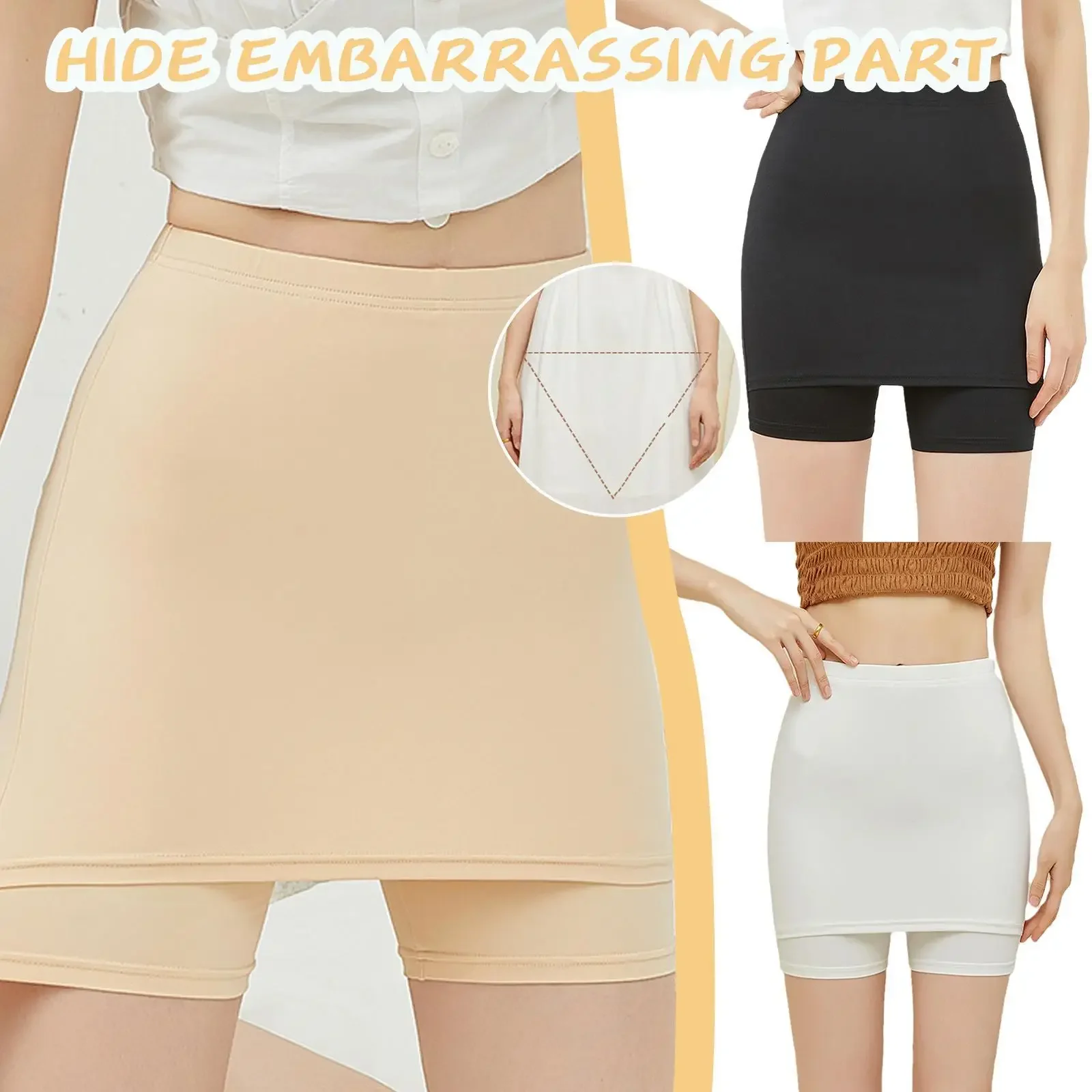 

Flarixa Ice Silk High Waist Safety Pants Boxer Women Thin Sliming Fit Women's Summer Shorts Double Layer Seamless Skirt Shorts
