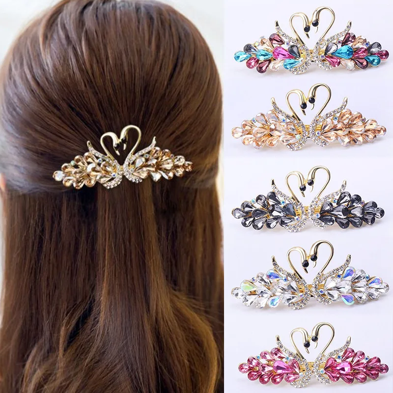 Exquisite-Imitation-Crystal-Swan-Hair-Clip-Rhinestone-Metal-Spring ...