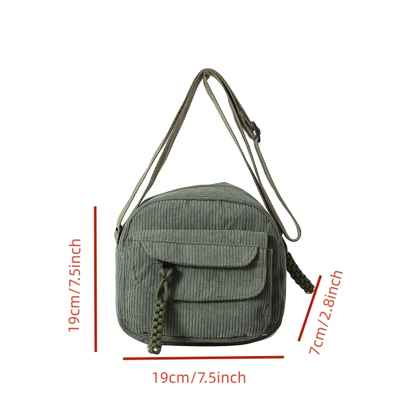 High Quality Solid Shoulder Bag Niche Design Trend Crossbody Bag Vintage Sense Ear of Wheat Corduroy Bag Commuting Portable