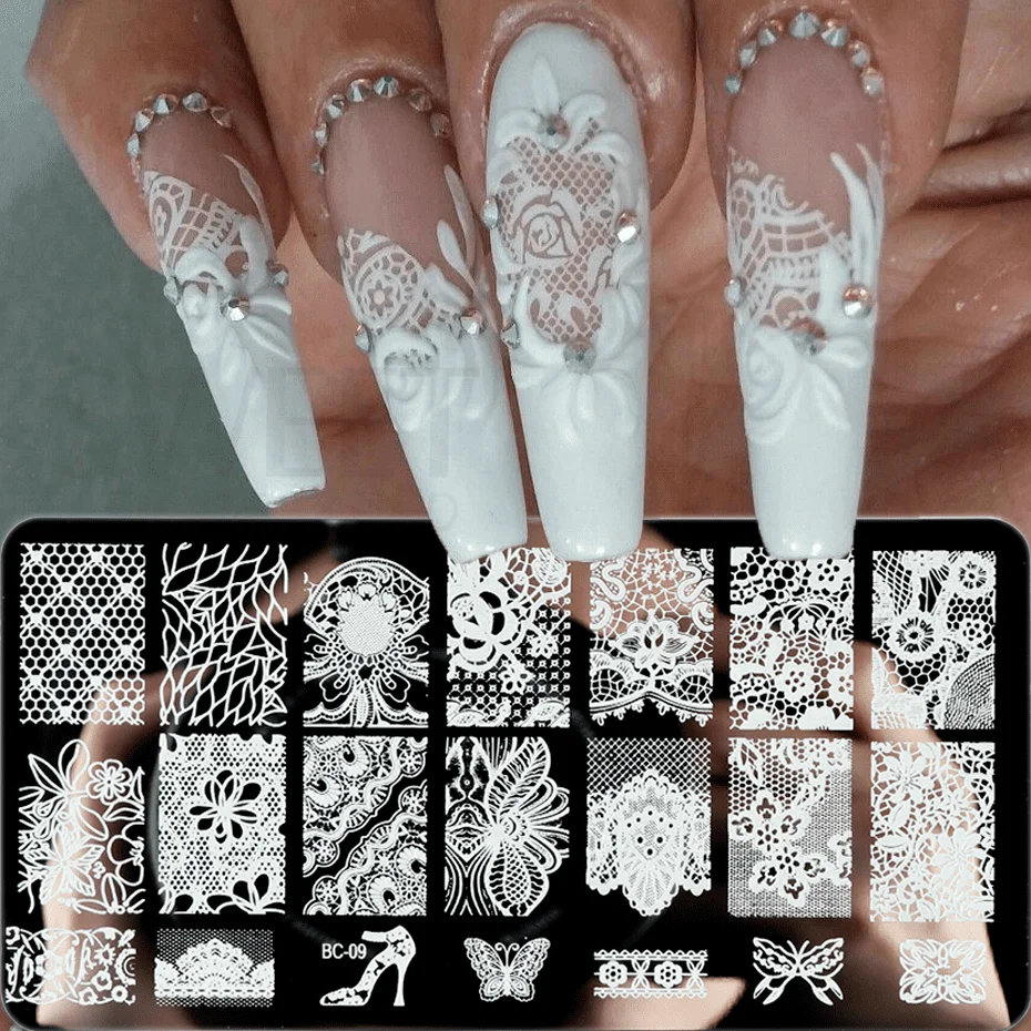 Nail Art Stamping Plates Lace Textured Flower Petal Leaves Images Stamp Templates Polished Printing Stencils Molds Tools KEBC-20 4