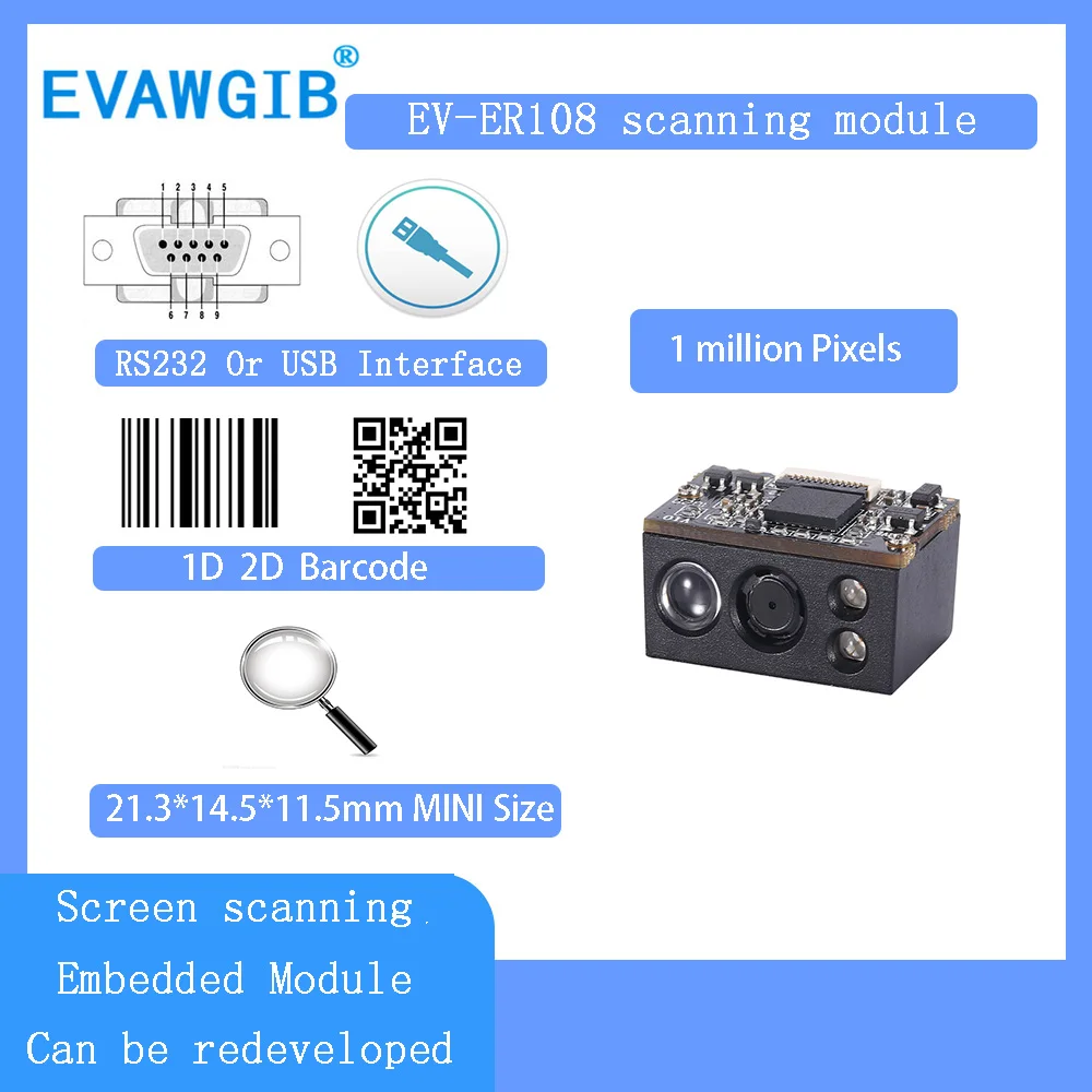 Million Pixels 1D 2D BarCode Reader QR Code Embedded Scanner Module Embedded Barcode Scanner Engine Module USB/TTL/232 barcode scanner