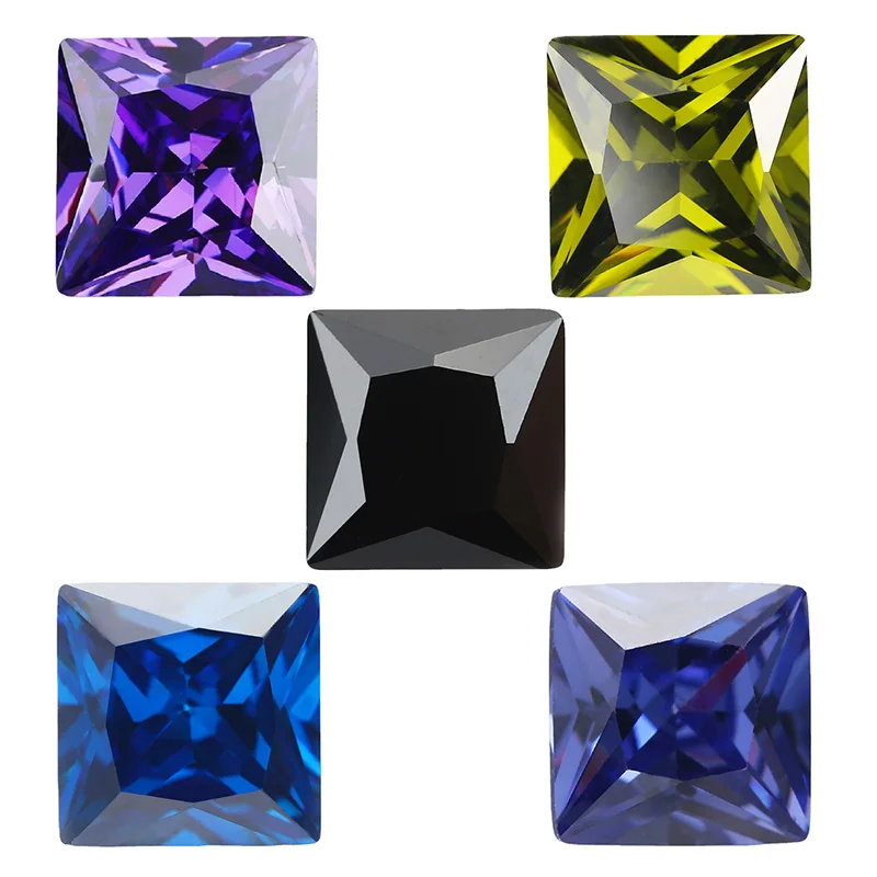 

Princess Cut Cubic Zirconia Stone Tanzanite Violet Deep SeaBlue Black OliveGreen Mix 5 Color 5A Loose CZ Stones Synthetic Gems