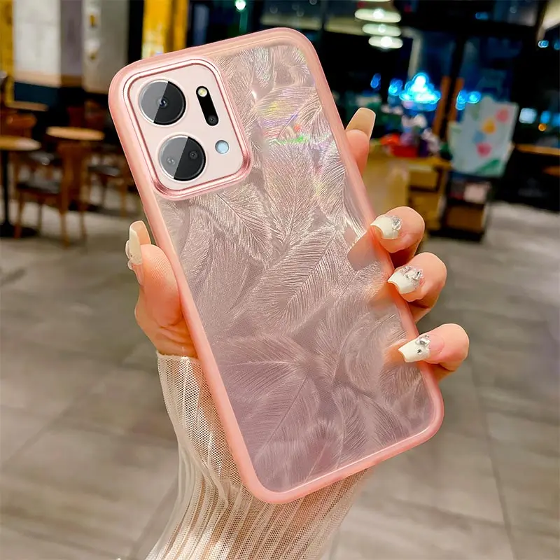 Glitter Feather Pattern Silicone Soft Case Back Cover