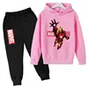 Marvel Iron Man Kids Hoodies 2pcs Set Boy Girl Spring Autumn Sweatshirt Clothes Superhero Tracksuits Children Hooded Pants Suit