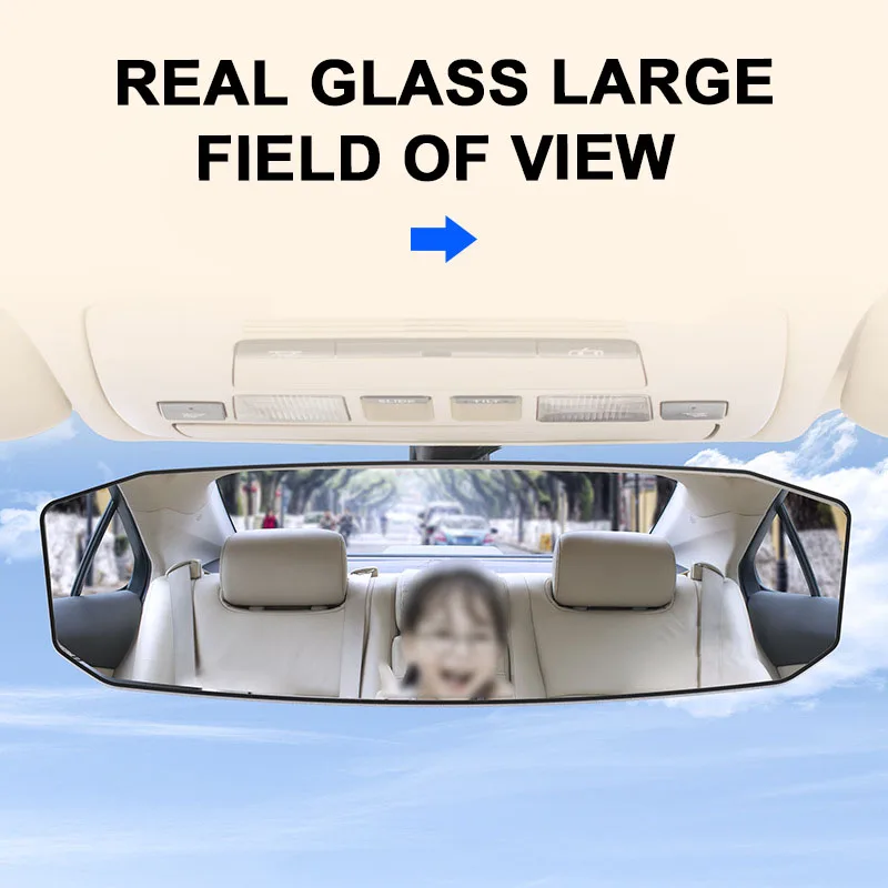 Car Mirror SEAMETAL Large Rearview 30CM Wide Angle Vision Snap On Universal Stable HD Glass Interior