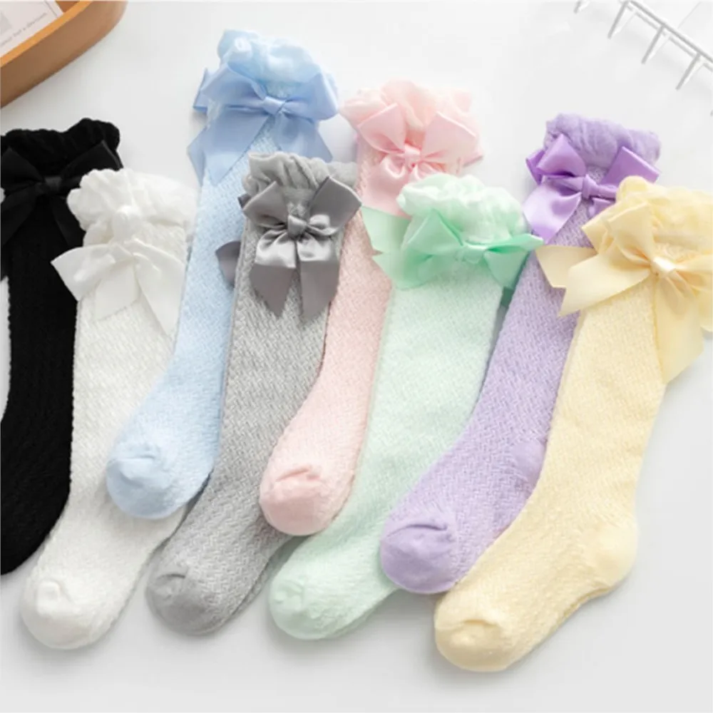 Children Girls Royal Style Bow Knee High Fishnet Socks.Baby Toddler Bowknot In Tube Socks.Kid Hollow Out Sock Sox 0-4Y