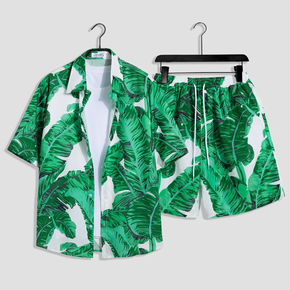 

Men Floral Printed Short Sleeve Shirt And Shorts Suit Hawaiian Beach 2 Piece Set