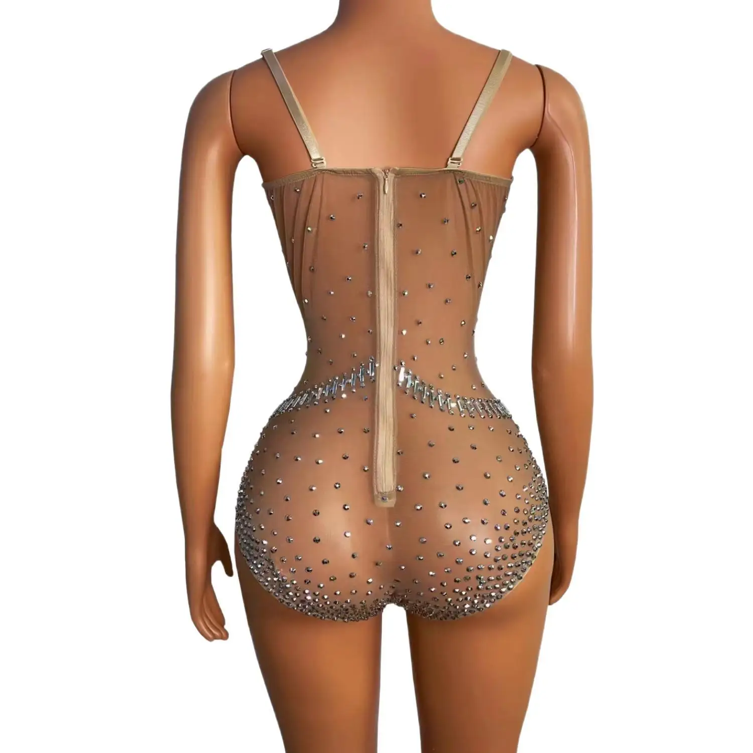 

Rhinestone Pearl Bodysuit Appliques Sleeveless Bodycon Nightclub Dance Show Wear Party Evening Drag Queen Costume