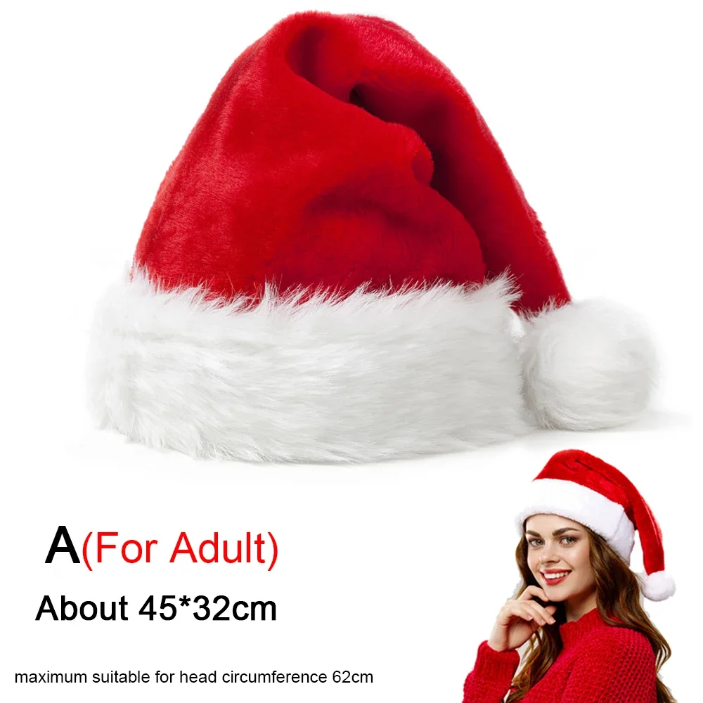 Cappello Di Natale In Peluche Morbido Con Paillettes | Babbo Natale Unisex Taglia Unica | Rosso E Bianco 30x50 Cm | Regalo Per Feste E Cosplay