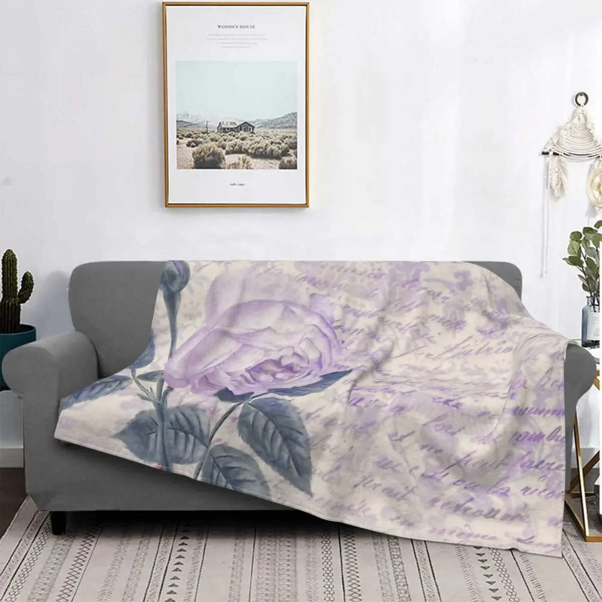

Flower Blanket Fleece Flannel Spring Autumn Multifunction Super Warm Thin Pale Lavender Shabby Chic Throw Blankets For Office