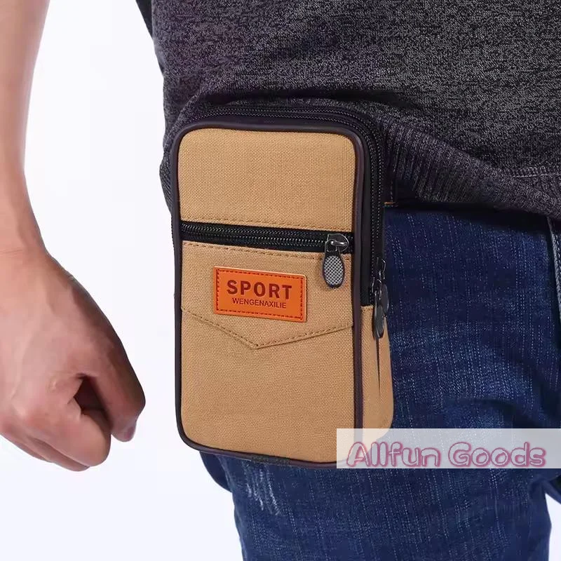 Men's Dual-Layer Canvas Waist Pack - Outdoor Casual Belt Pouch