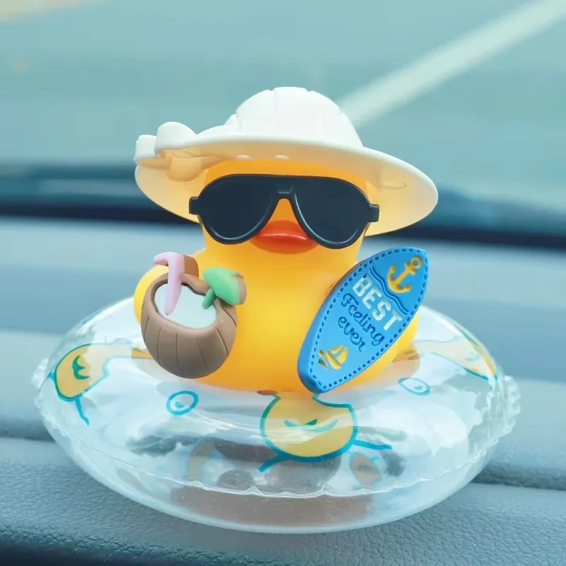 1pc Tropical Beach Duck Car Dashboard Decoration - Featuring Stylish Glasses, Non-Slip Base and Adhesive Pad
