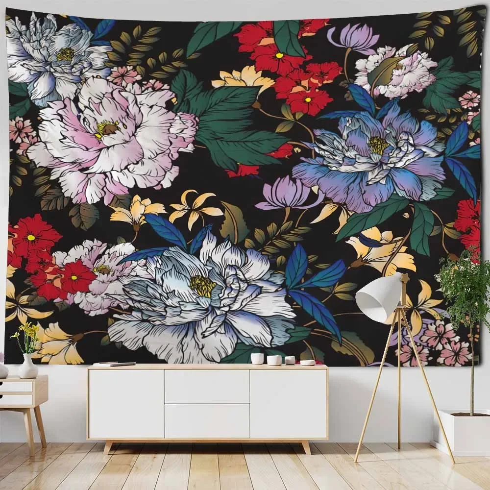 

Botanical floral print tapestry wall hanging living room bedroom dormitory wall decor boho hippie home decor background fabric