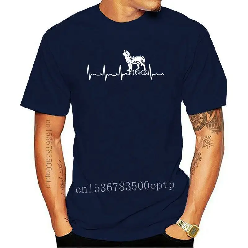 

New Men Heartbeat Husky T-Shirt T Shirt For Dog Lover Crew Neck Short Sleeve Clothes Pure Tee Shirt 4X 5X T Shirt