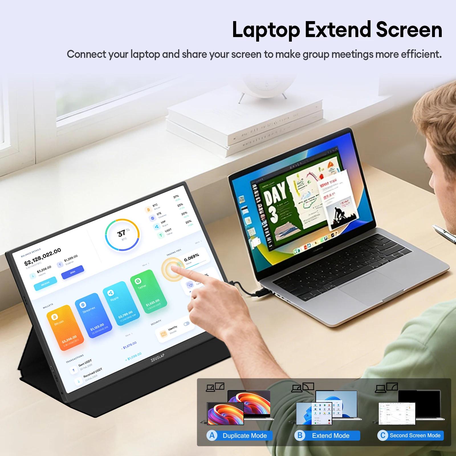 شاشة ZEUSLAP مقاس 16 بوصة تعمل باللمس محمولة 100%...