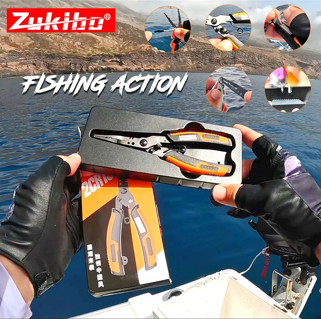 Zukibo Multifunction Fishing Plier Hook Sharpener 2CR13 Stainless Steel Hook Remover Tongs