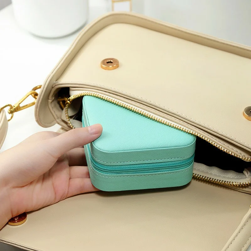 9 Colors Portable Jewelry Box Organizer Mini PU Leather Travel Jewellery Storage Case for Rings Earrings Necklace Single Layer