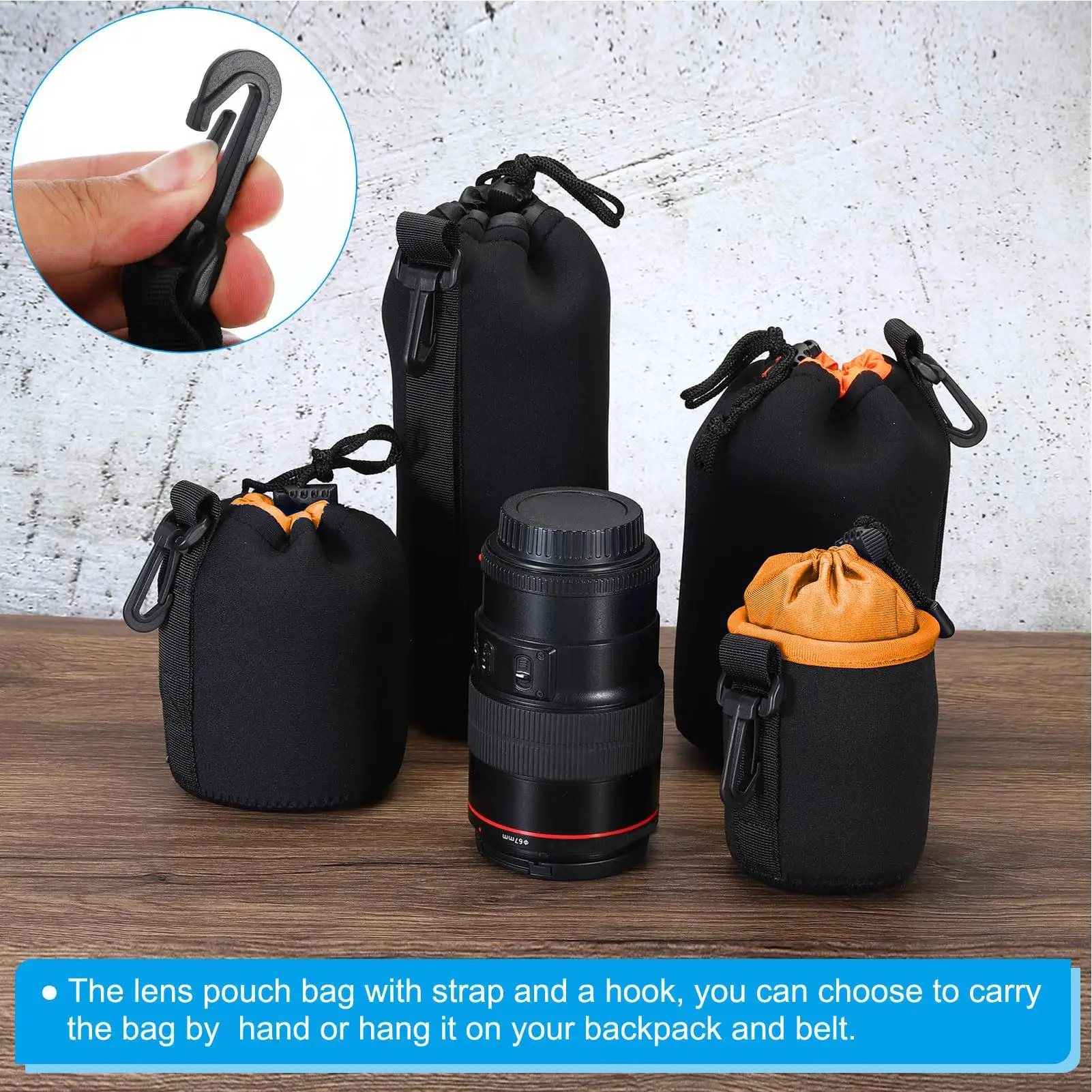 Thick Padded Neoprene Camera Lens Pouch – Soft Protective & Wear-Resistant Storage Cover