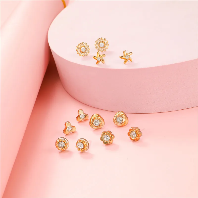 100 Pair/Lot Small Mini Stud Earring Set For Girl Love Star Animal Geometric Random Female Wedding Party Ear Jewelry Accessories 3