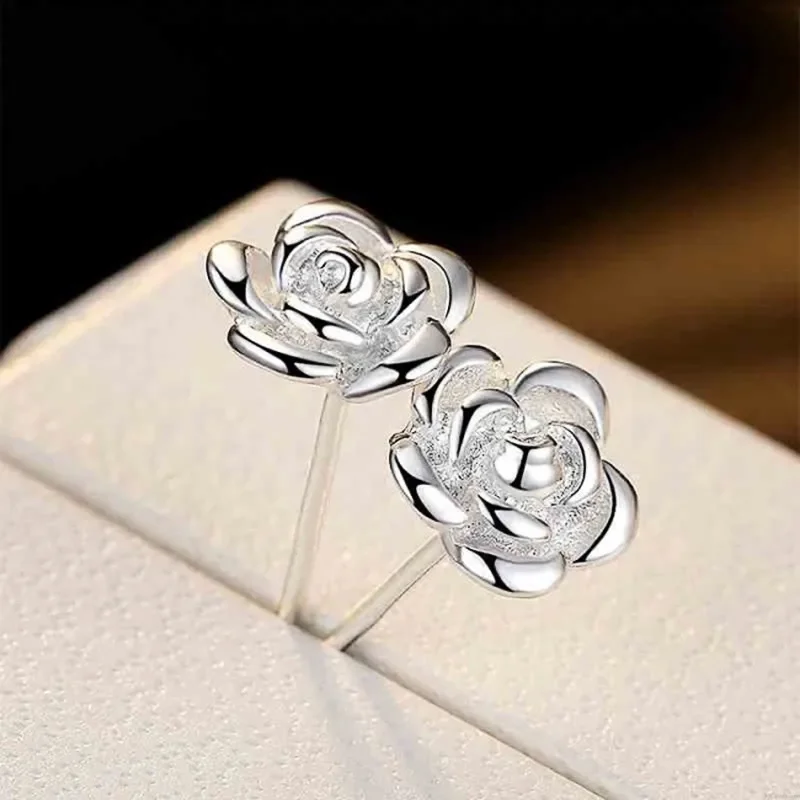 

2024 Romantic Flower Earring Women Metal Silver Color Minimalist Earrings for Teens Delicate Gift Fashion Jewelry 2024 Trends