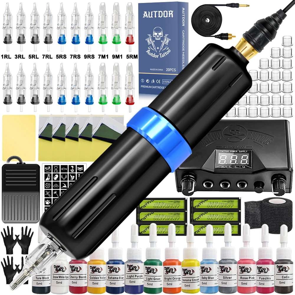 

Professional Tattoo Machine Kit Set Rotary Cartridge Tattoo Pen Set with Power Supply Pedal Needles Inks Tattoo Accessories