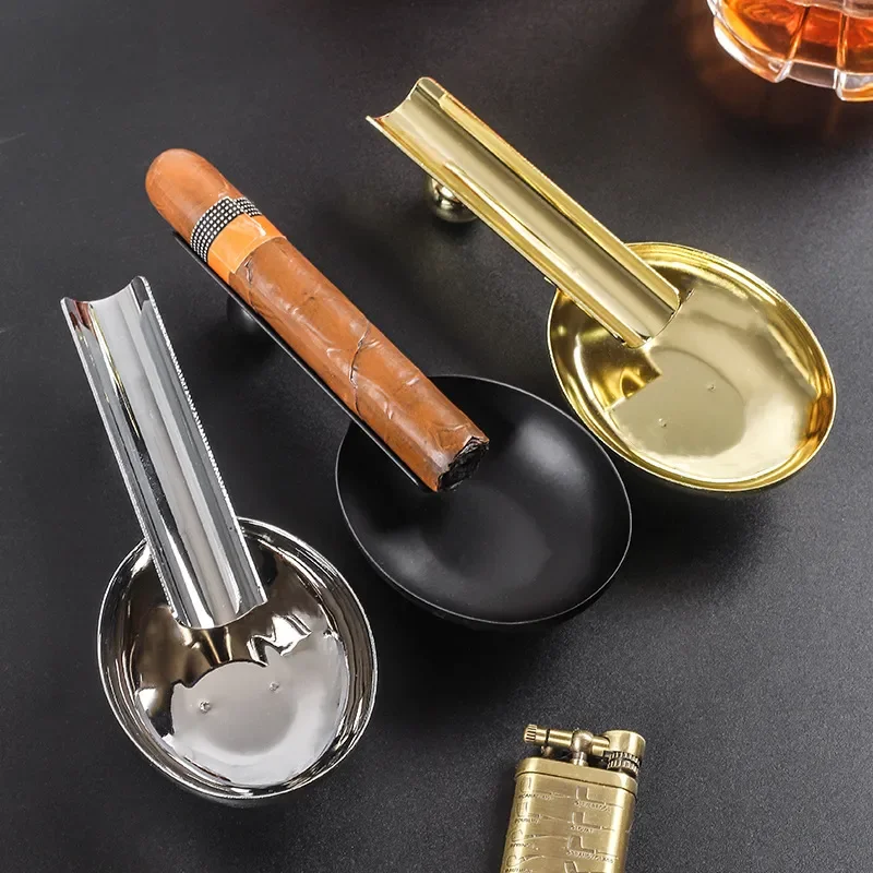 

R&R Stainless Steel Spoon Cigar Ashtray Metal Cigarette Ash Tray Stand Ash Slot Single Tobacco Cigar Holder Smoking Accessories