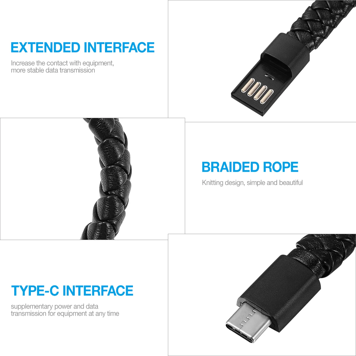 UKCOCO USB C타입 데이터 동기화 케이블, 브레이드 손목 밴드 스타일 충전 케이블, 블랙