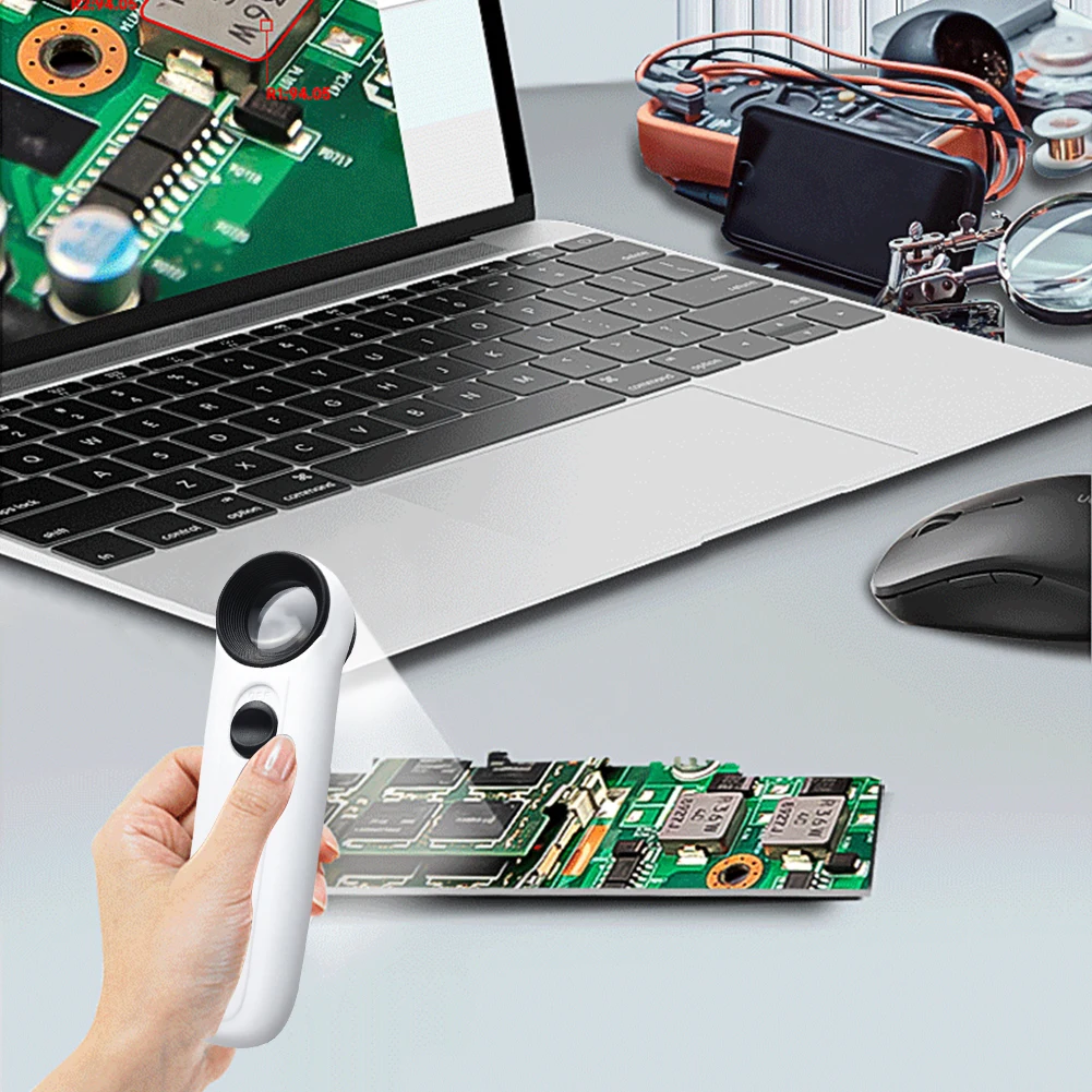 40X Handheld Magnifier HD Magnifying Glass with 2 LED Lights Illuminated Jewelers Loupe Magnifier for Jewelry Identifying