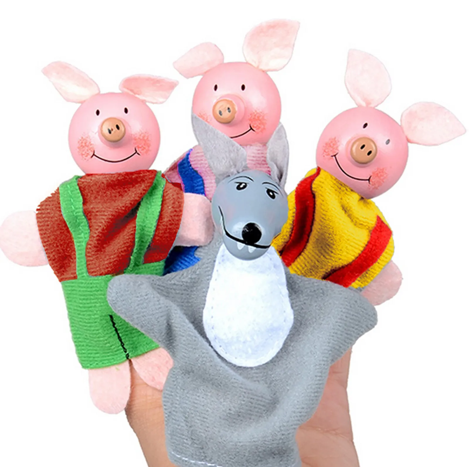 

4 Pcs Plush Three Little Pigs And Wolf Kids Hand Puppets Children Tell Story Toys Finger Puppets High-quality Gifts Gadgets
