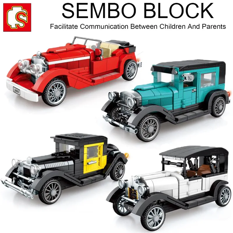 SEMBO New Classic Car MOC Retro Model Bricks Technical Classical Convertible Racing Vehicle Building Blocks For Kids Toys | Игрушки и